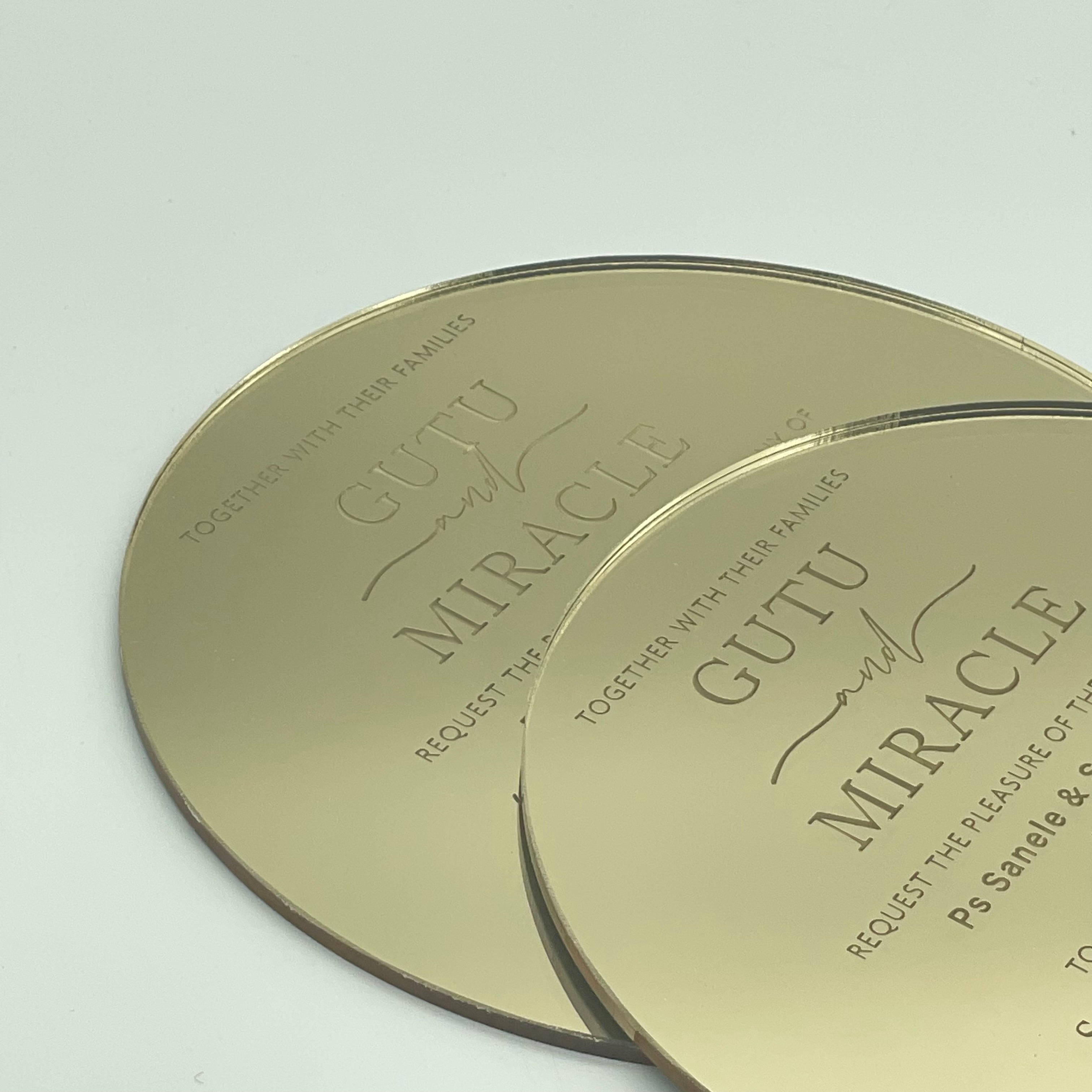 Round Mirror Acrylic Wedding Invitations Stacked