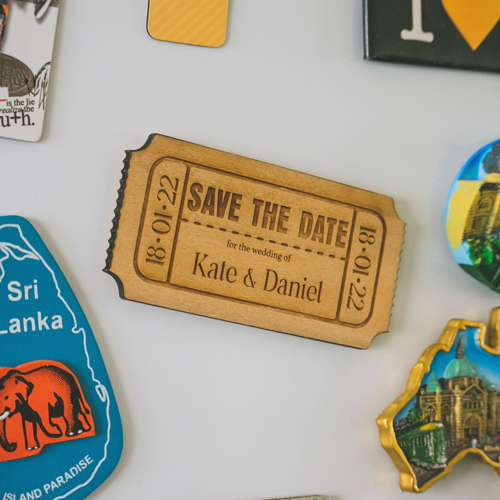 Save The Date Fridge Magnet octagon close-up