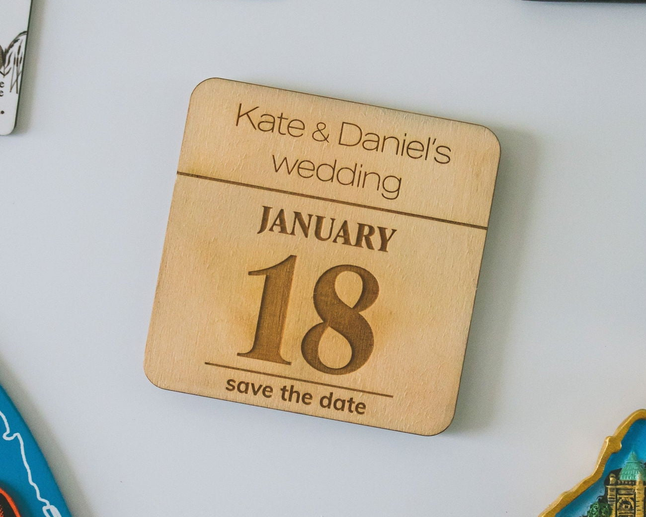 Save The Date Fridge Magnet square close-up 