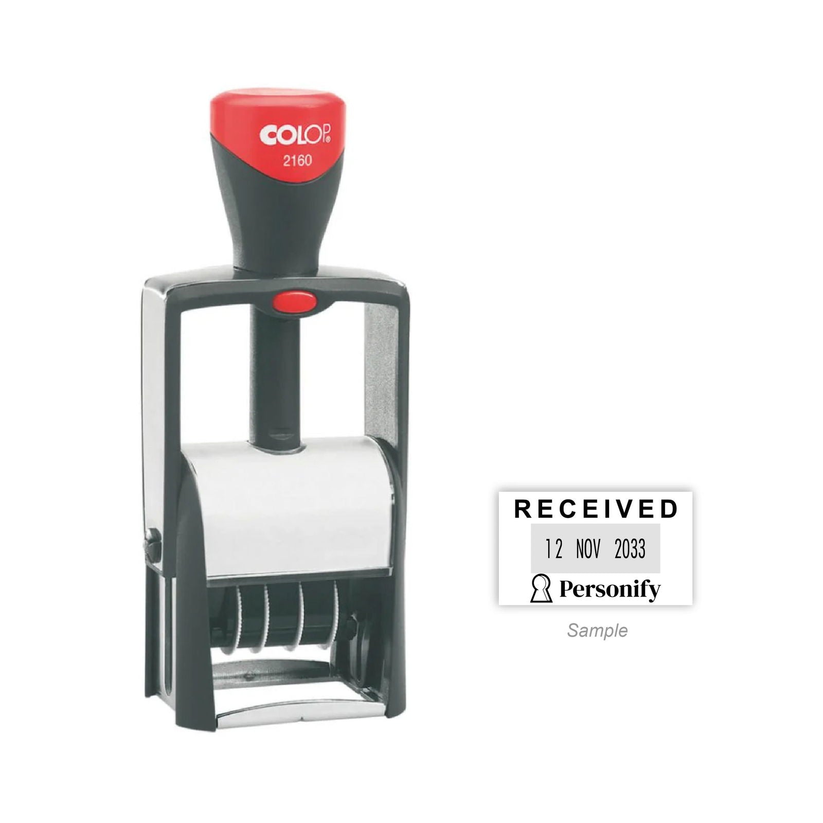 Self-Inking Rubber Stamp - Colop 2160 Dater with sample impression