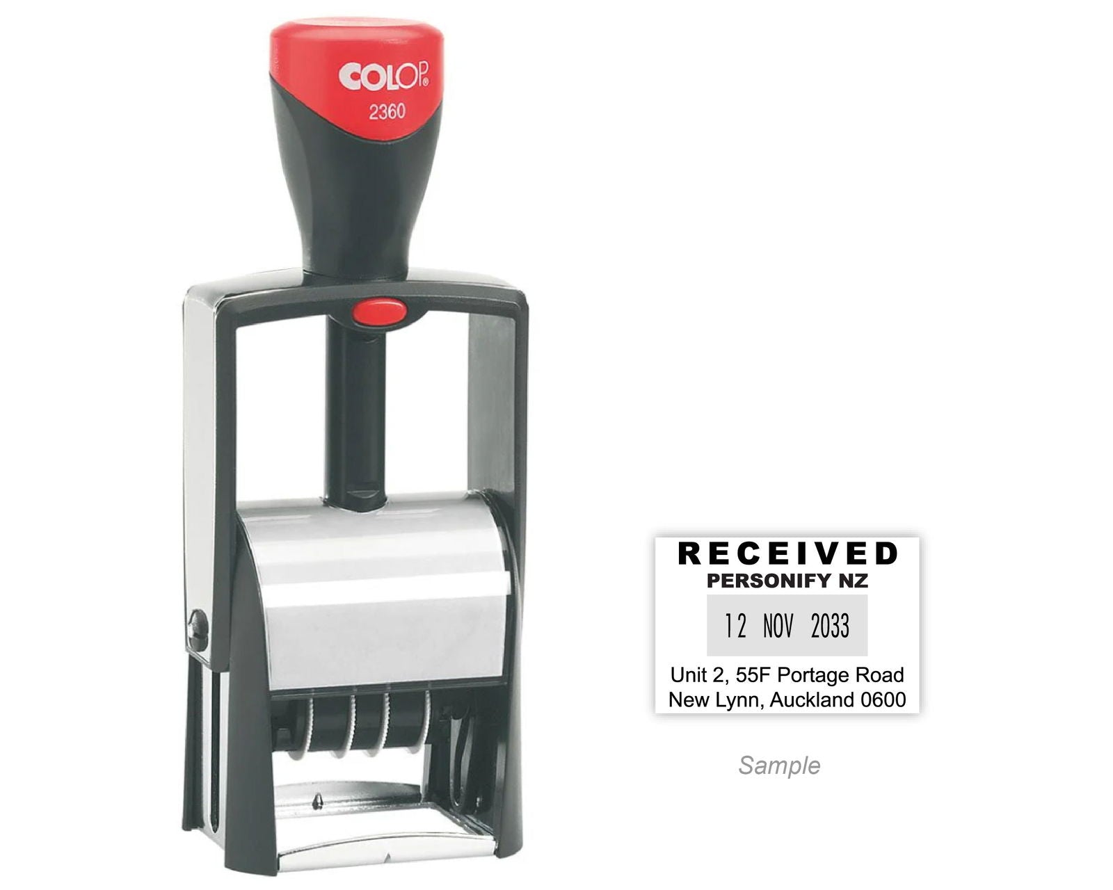 Self-Inking Rubber Stamp - Colop 2360 Dater with sample impression