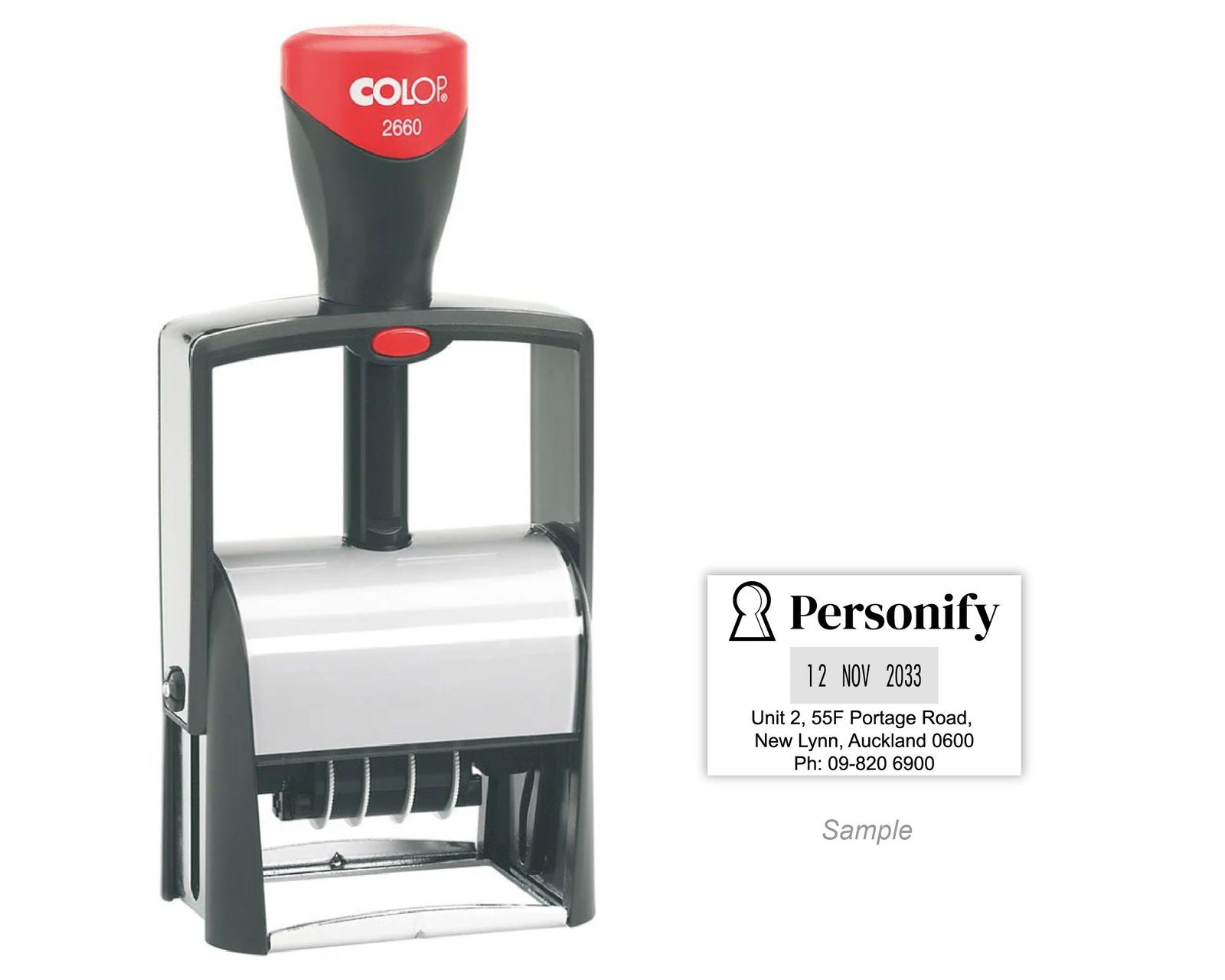 Self-Inking Rubber Stamp - Colop 2660 Dater with sample impression