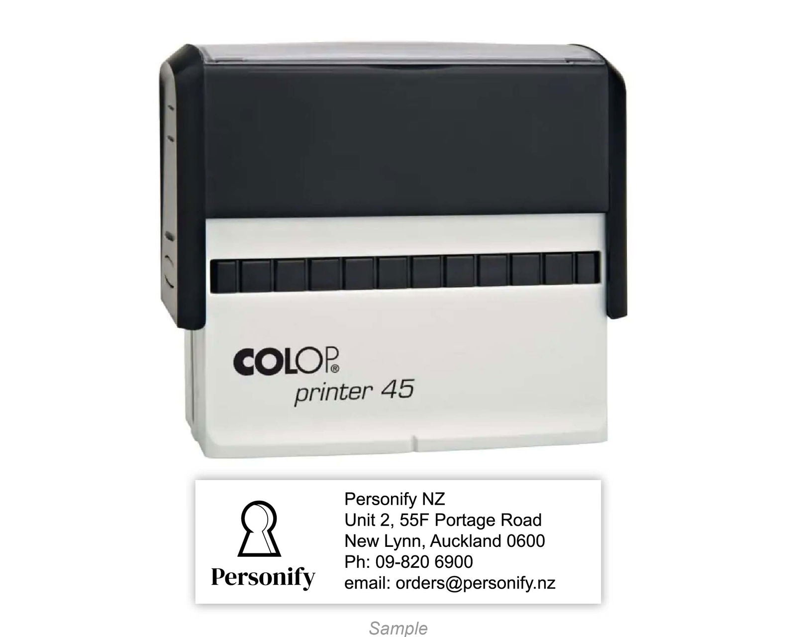 Self-Inking Rubber Stamp - Colop L45 with sample impression
