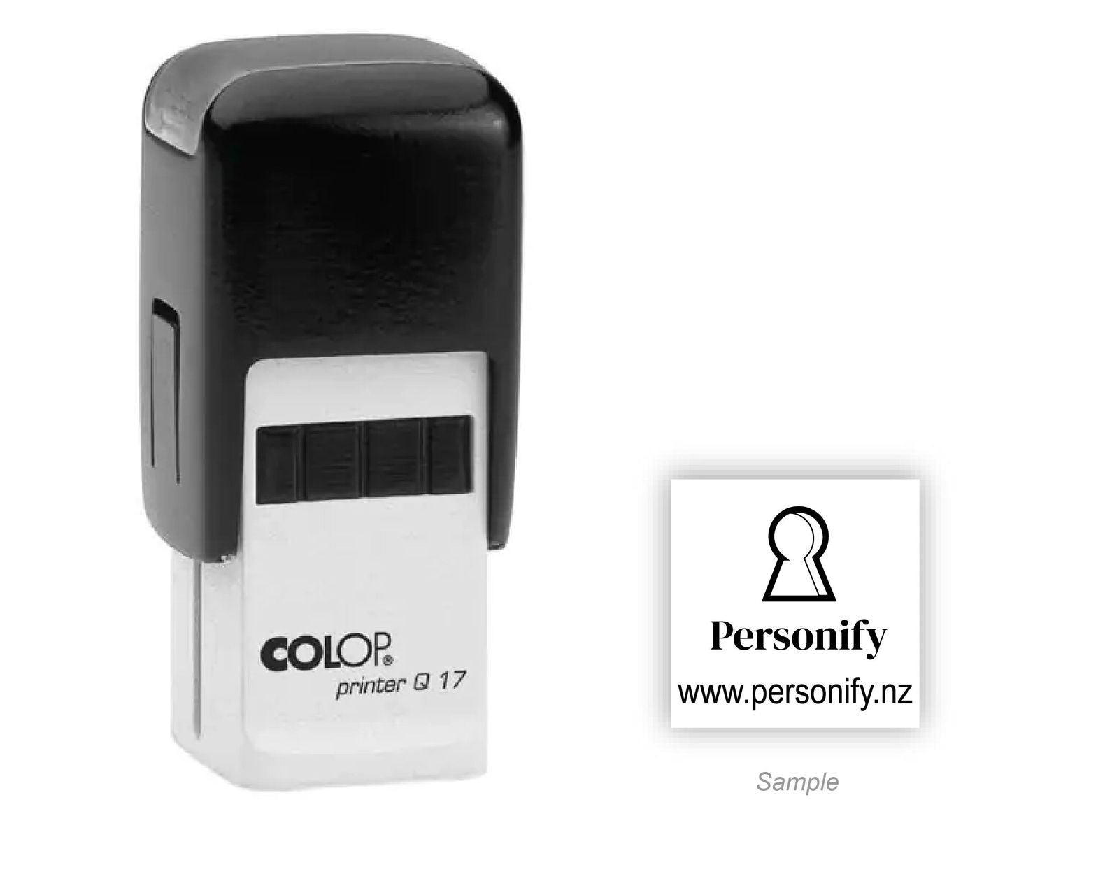 Self-Inking Rubber Stamp - Colop Q17 with sample impression