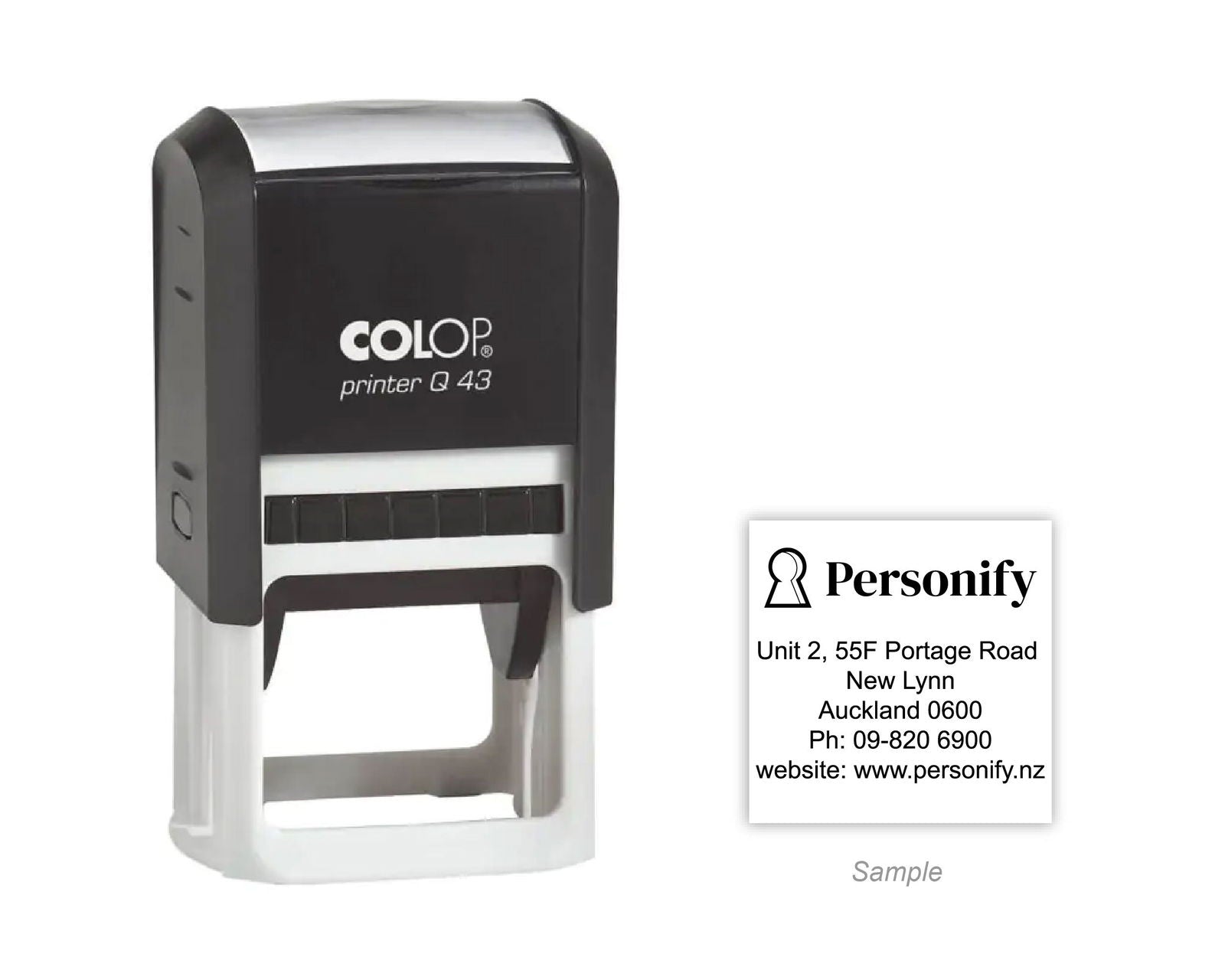 Self-Inking Rubber Stamp - Colop Q43 with sample impression