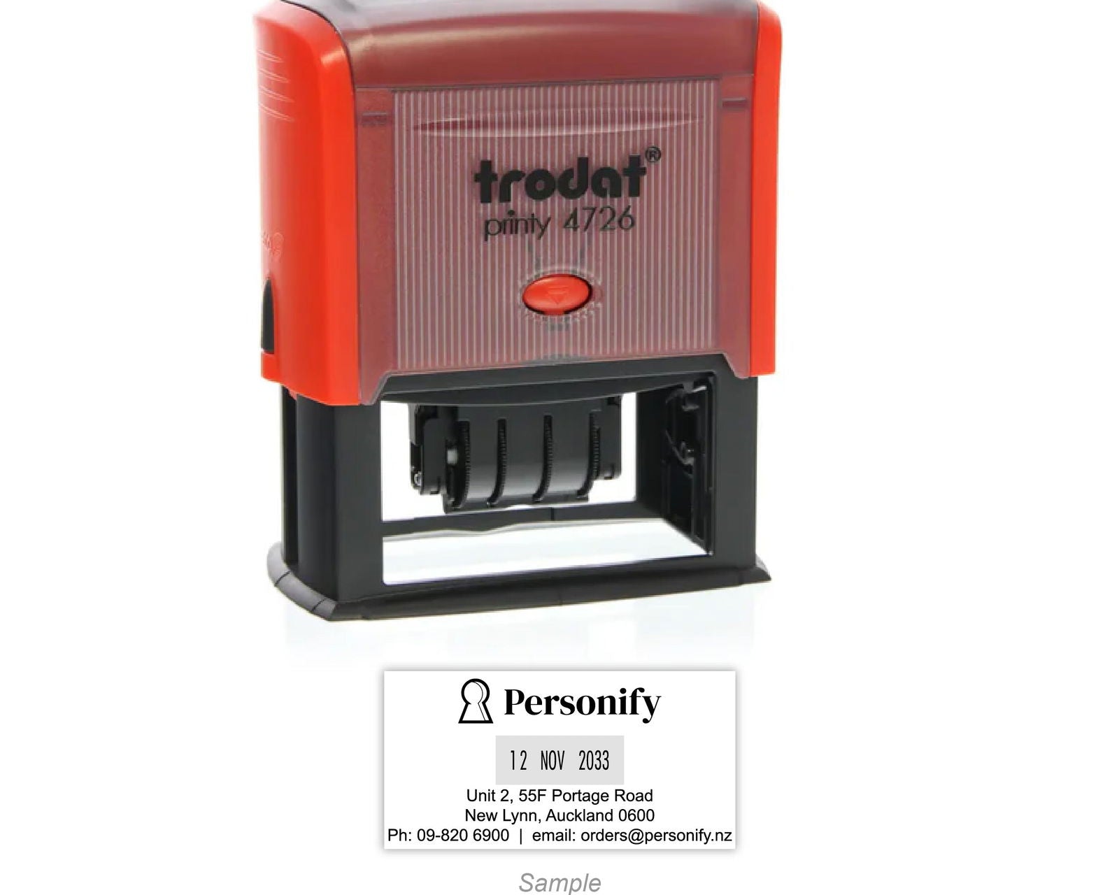 Self-Inking Rubber Stamp - Trodat 4726 Dater with sample impression