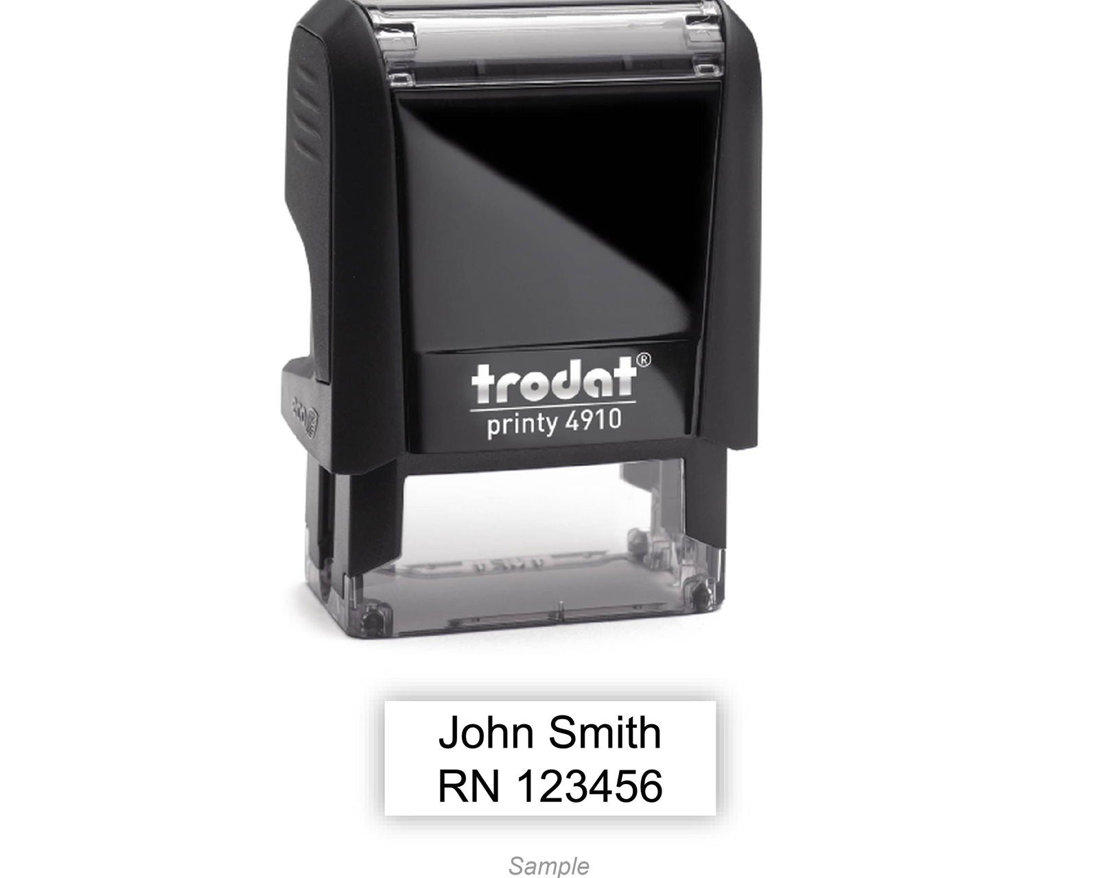 Self-Inking Rubber Stamp - Trodat 4910 with sample impression
