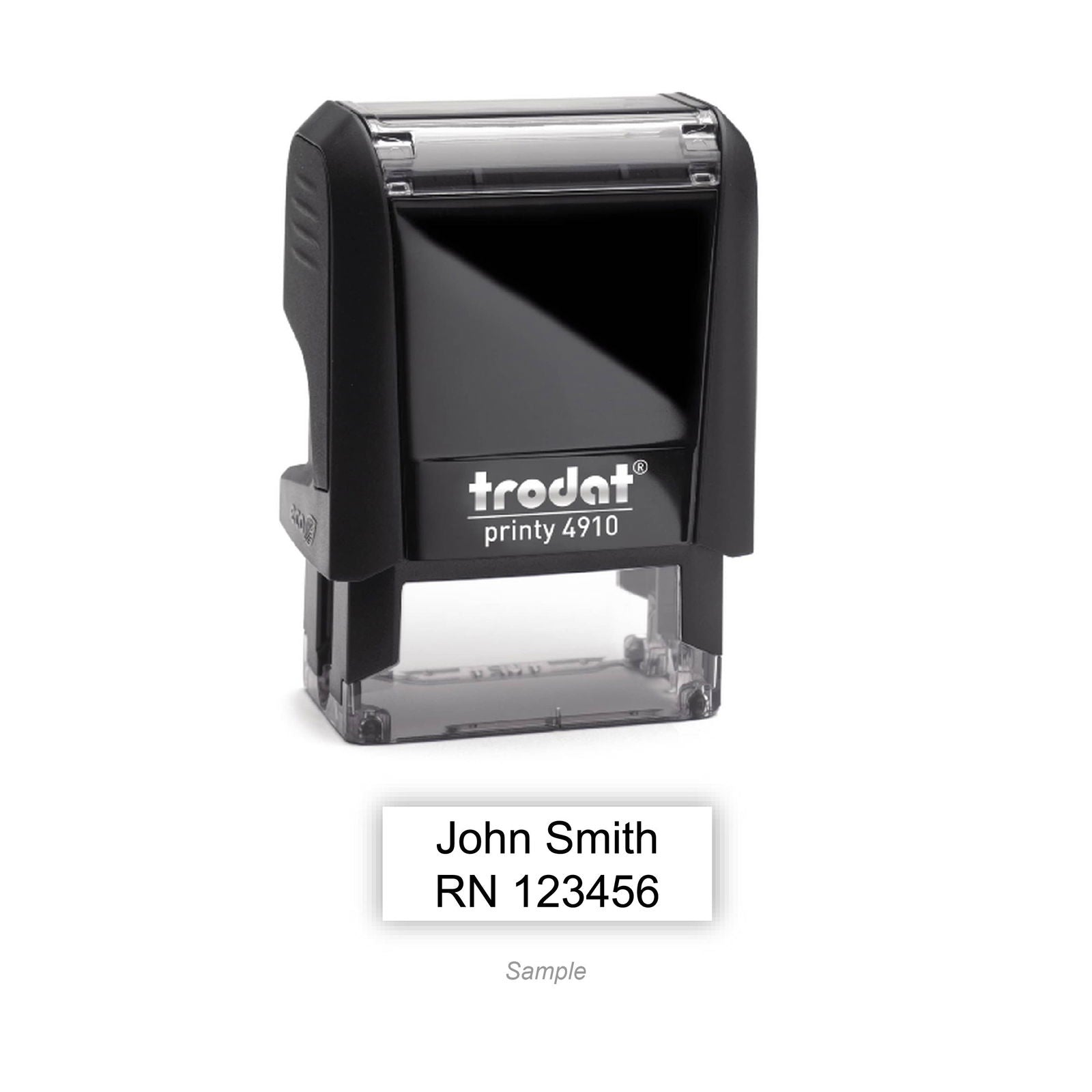Self-Inking Rubber Stamp - Trodat 4910 with sample impression