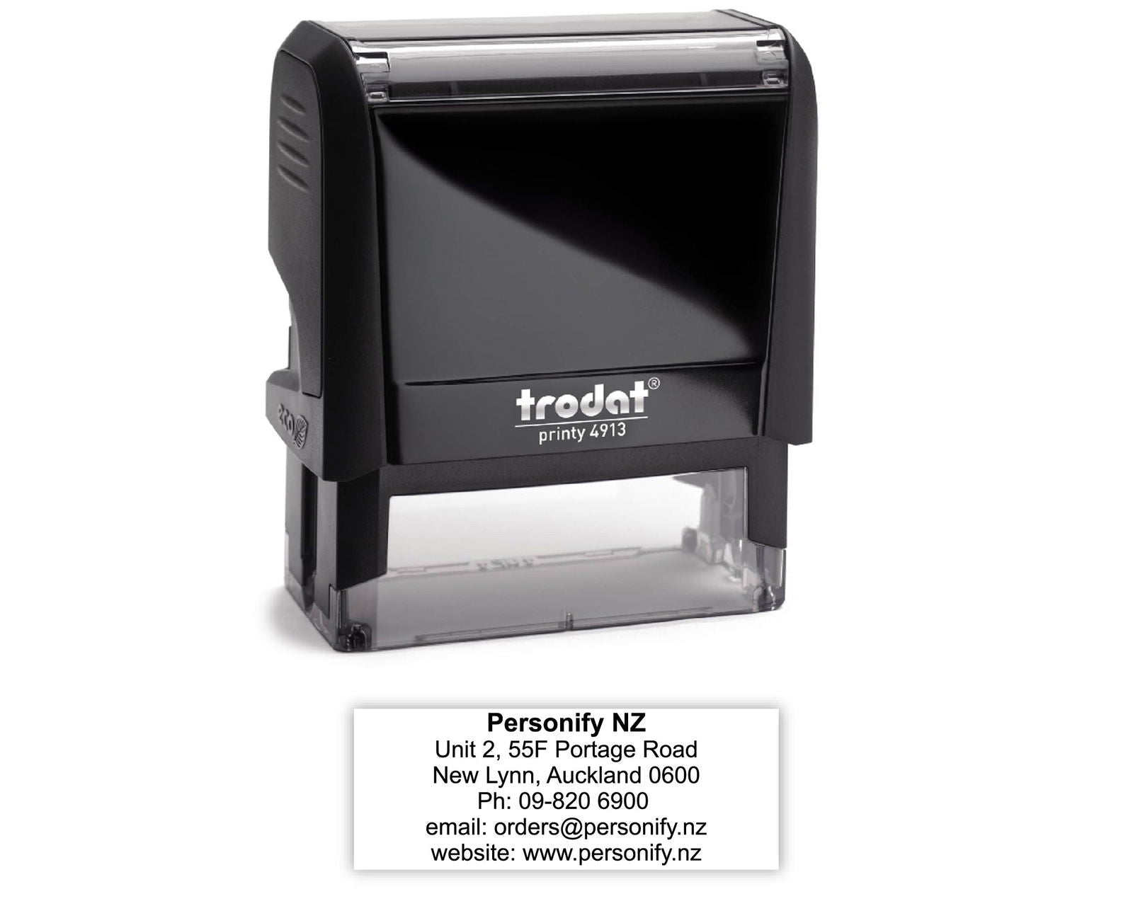 Self-Inking Rubber Stamp - Trodat 4913 with sample impression