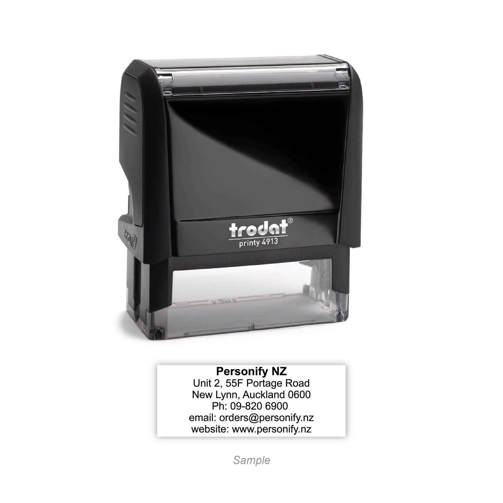 Self-Inking Rubber Stamp - Trodat 4913 with sample impression