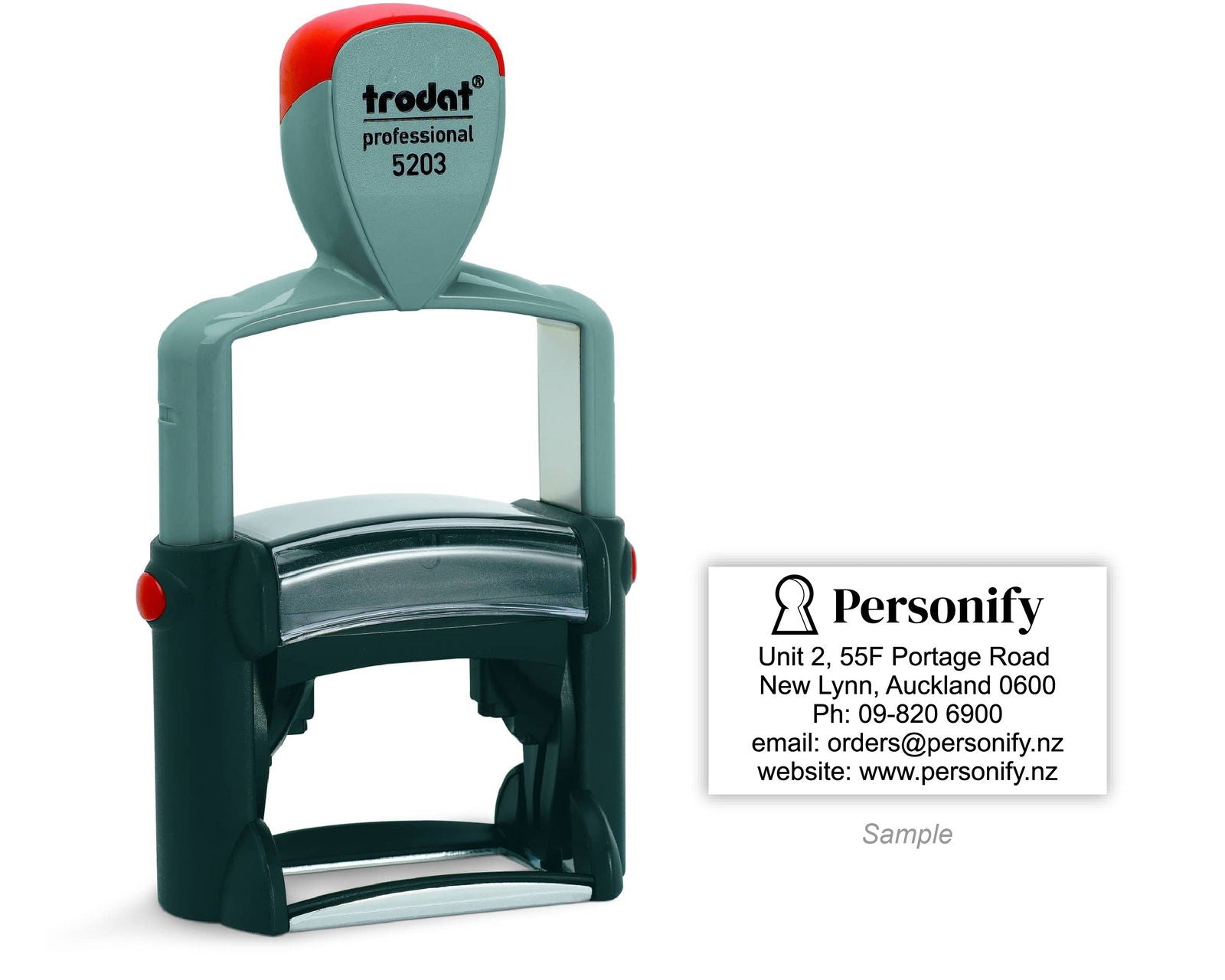 Self-Inking Rubber Stamp - Trodat 5203 with sample impression