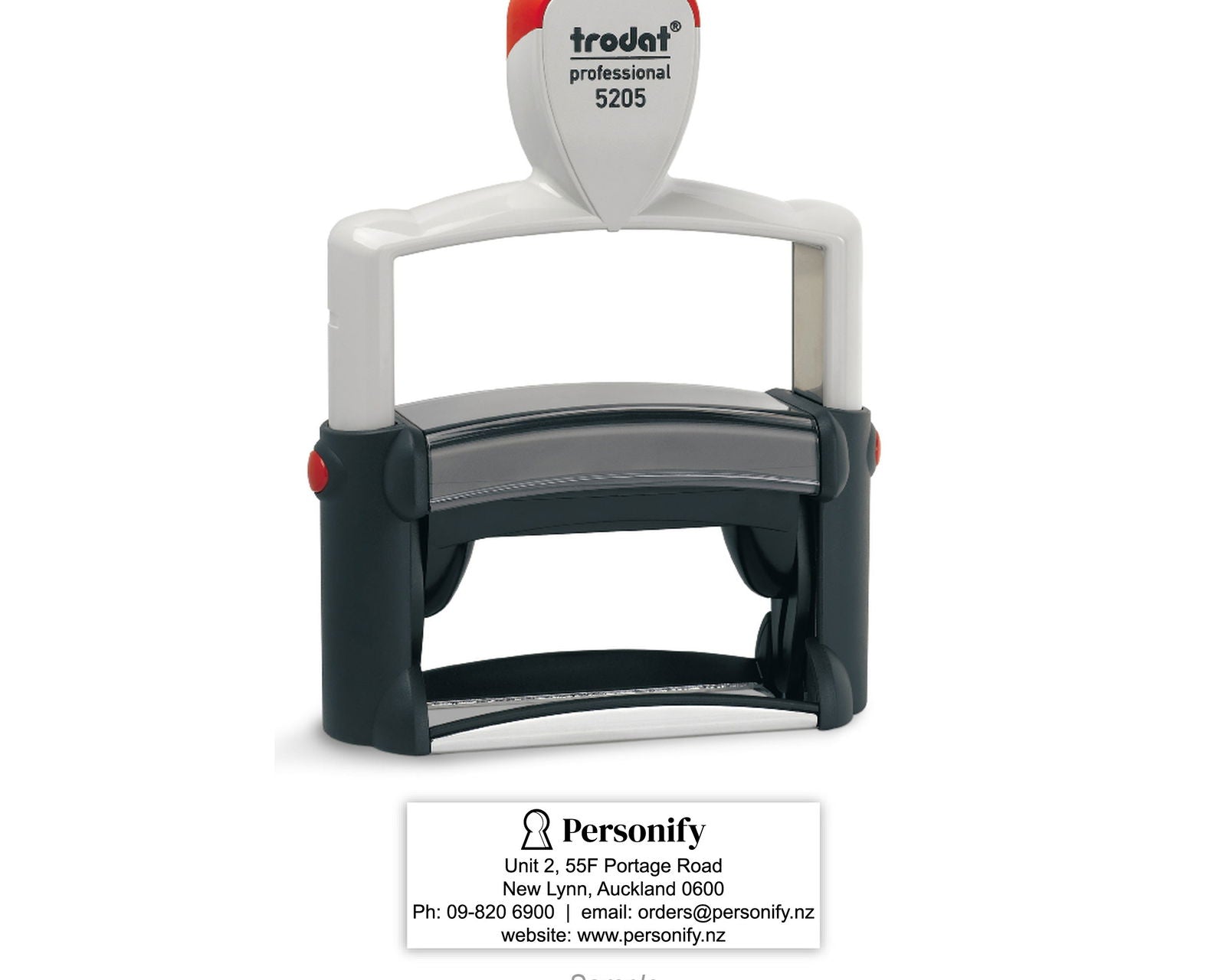 Self-Inking Rubber Stamp - Trodat 5205  with sample impression 