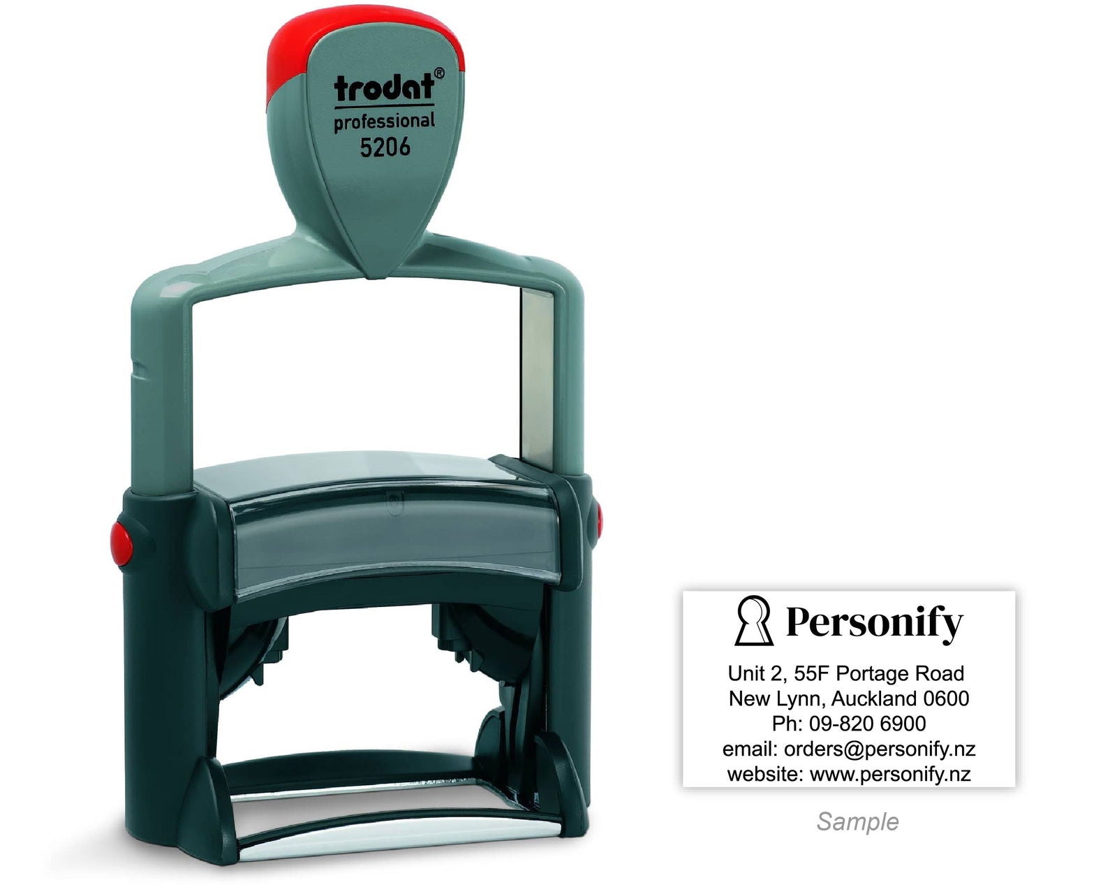 Self-Inking Rubber Stamp - Trodat 5206 with sample impression