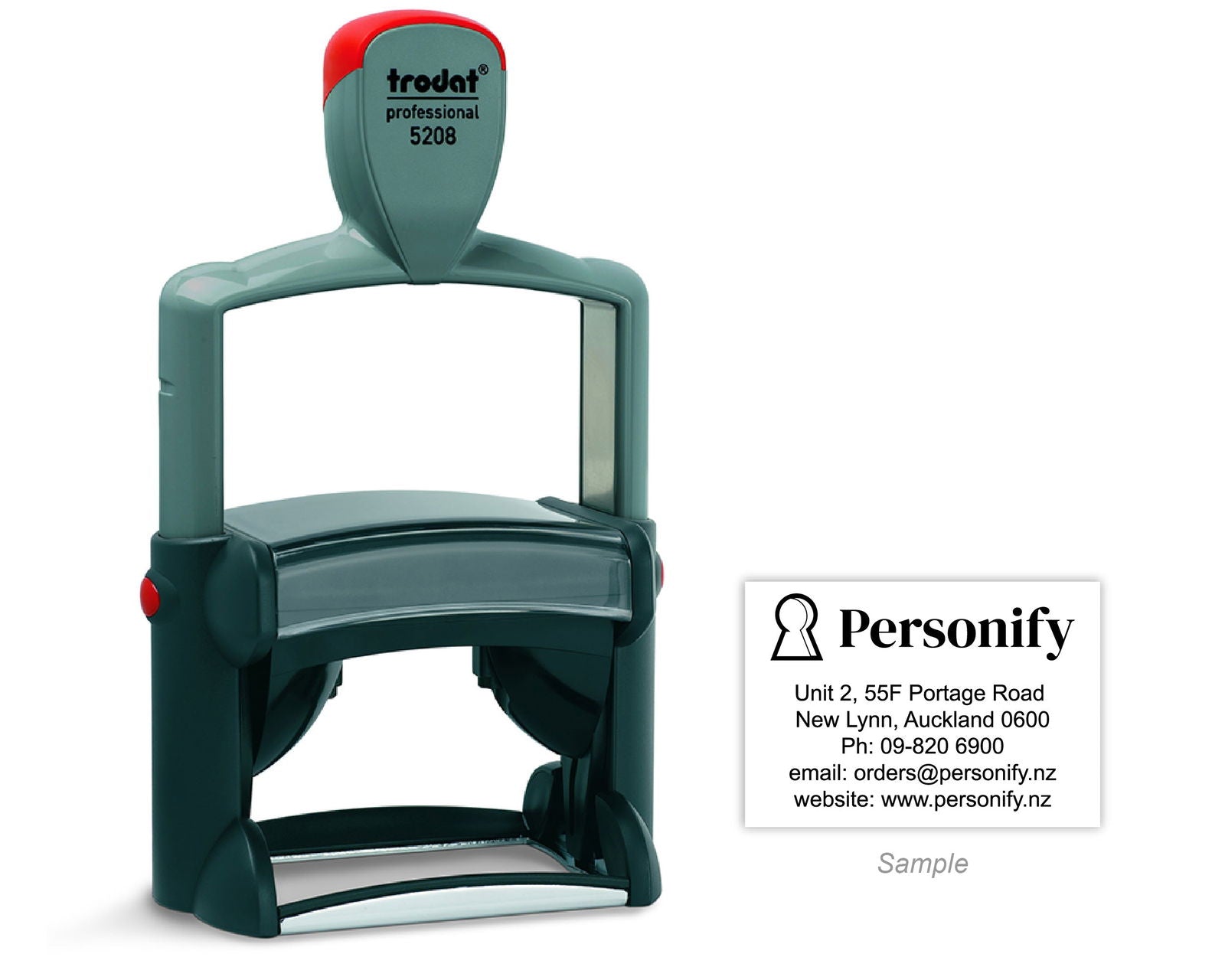 Self-Inking Rubber Stamp - Trodat 5208 with sample impression