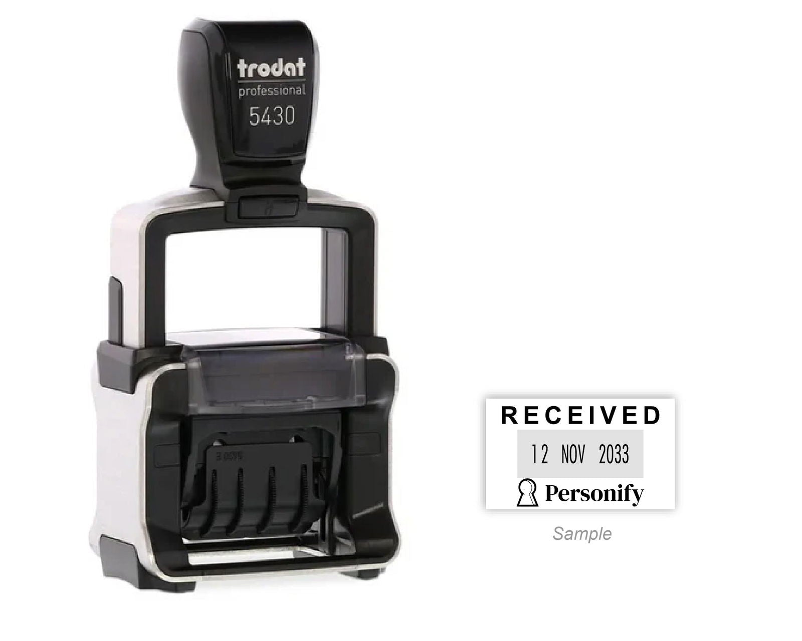 Self-Inking Rubber Stamp - Trodat 5430 Dater with sample impression