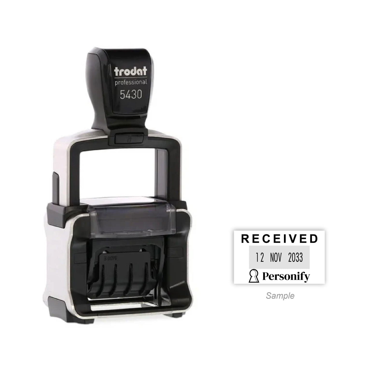 Self-Inking Rubber Stamp - Trodat 5430 Dater with sample impression