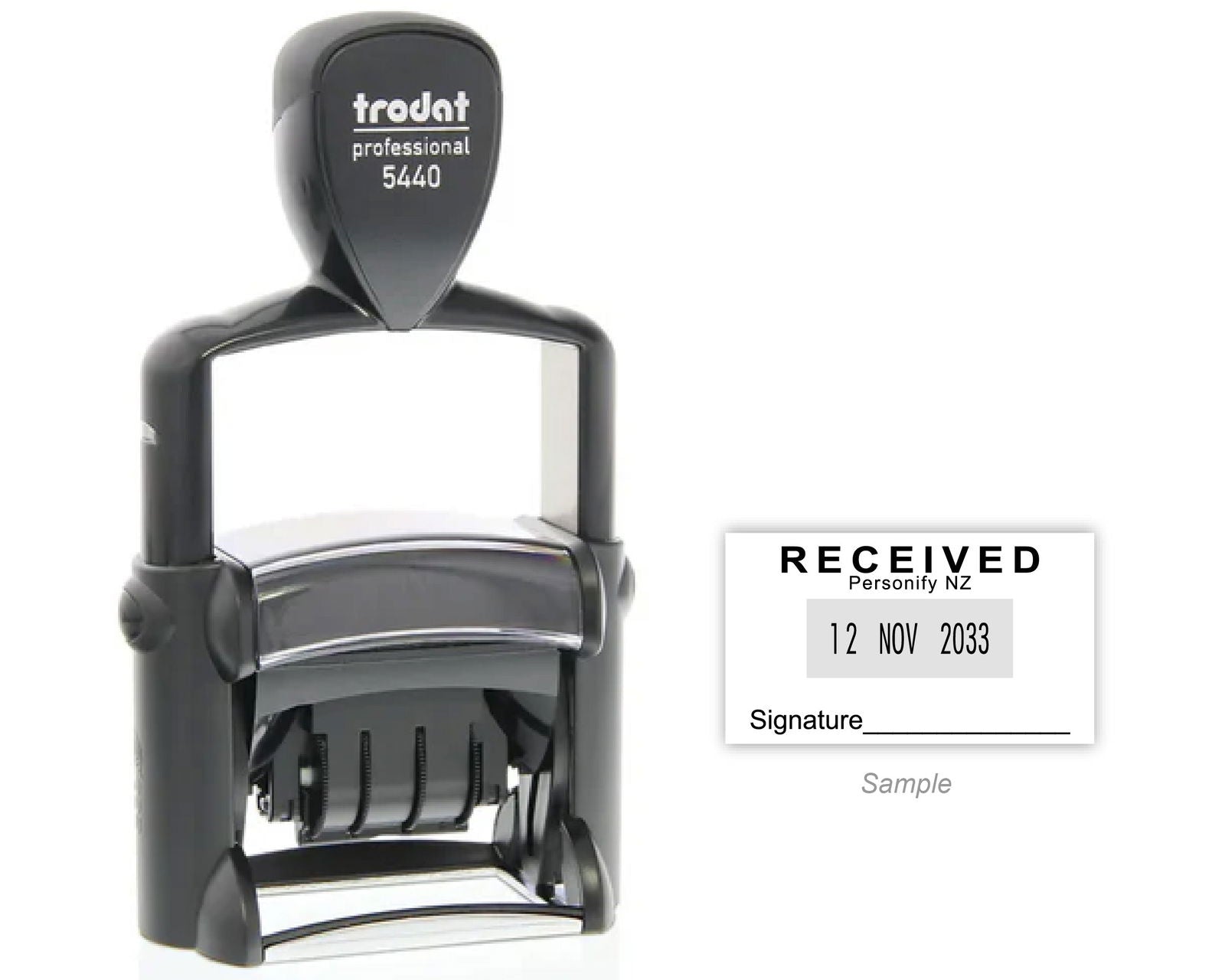 Self-Inking Rubber Stamp - Trodat 5440 Dater with sample impression