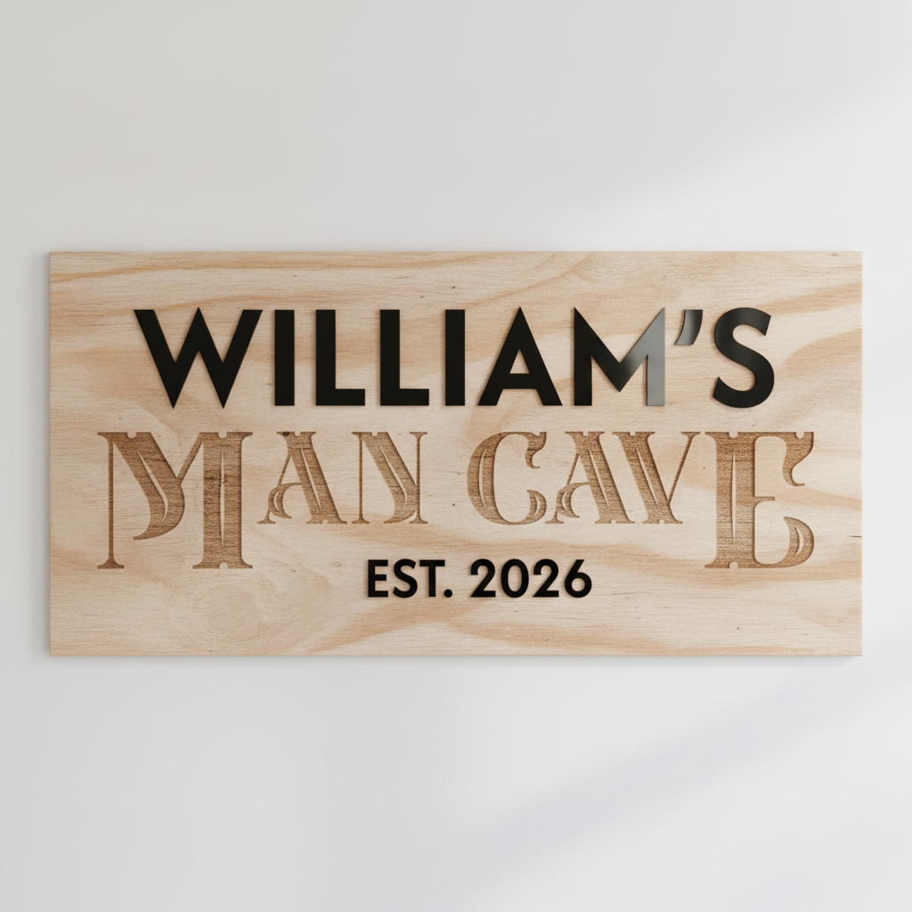 Personalised Sign for Him - Wood & Acrylic Wall Sign (Whiskey Label Style)