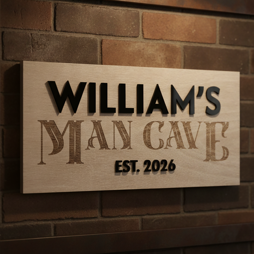 Personalised Sign for Him - Wood & Acrylic Wall Sign (Whiskey Label Style)