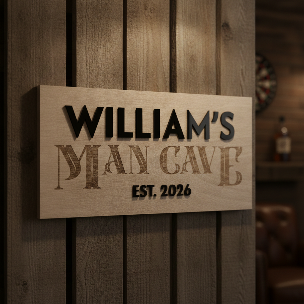 Personalised Sign for Him - Wood & Acrylic Wall Sign (Whiskey Label Style)