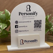 Social media business signage with business card holder