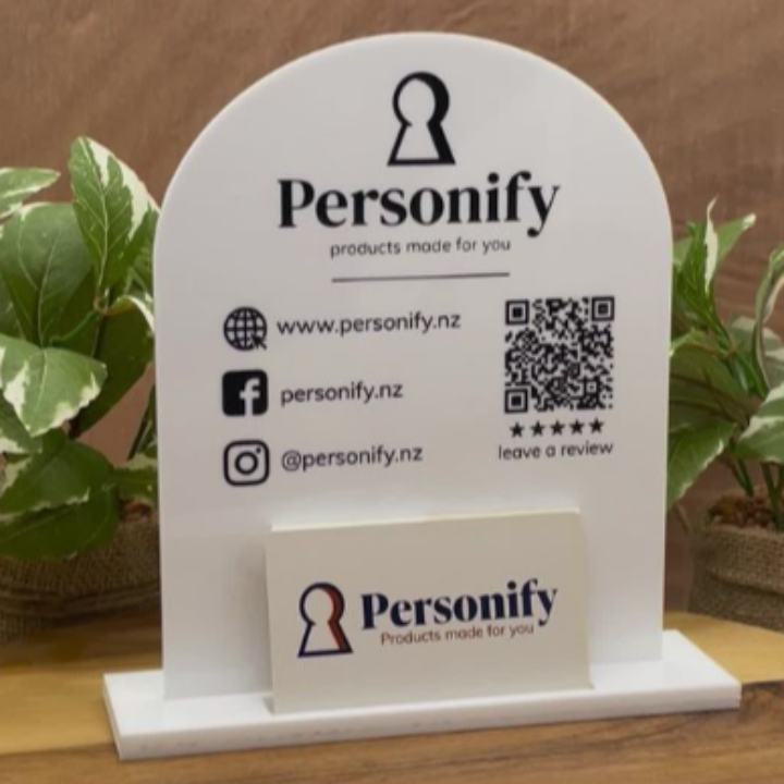 Social media business signage with business card holder