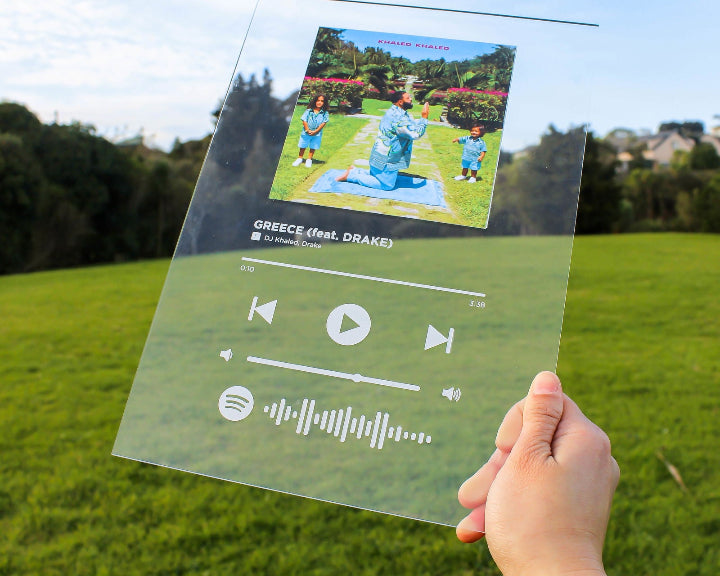 Sample customised Spotify Plaque in outdoor green field