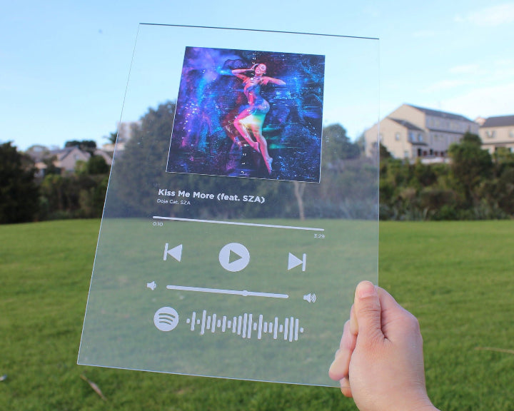 Sample customised Spotify Plaque without base in outdoor green field