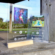 Spotify Plaque with two variants, with wooden base no LED and without base.