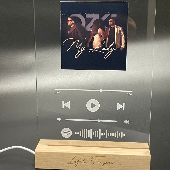 customised Spotify Plaque with wooden base LED with front engraving  