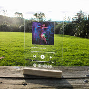 customised Spotify Plaque with wooden base non LED front view