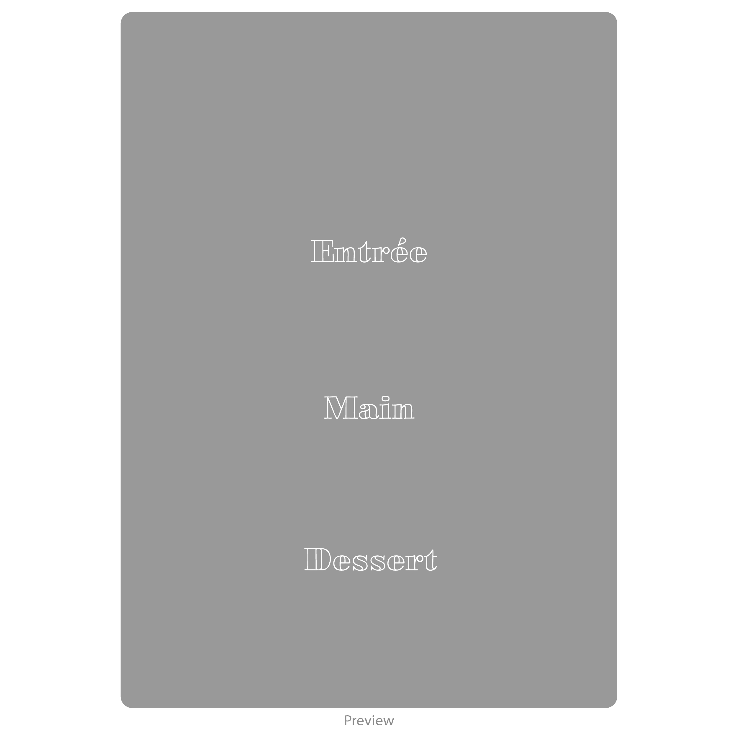 Three course menu acrylic design option 1