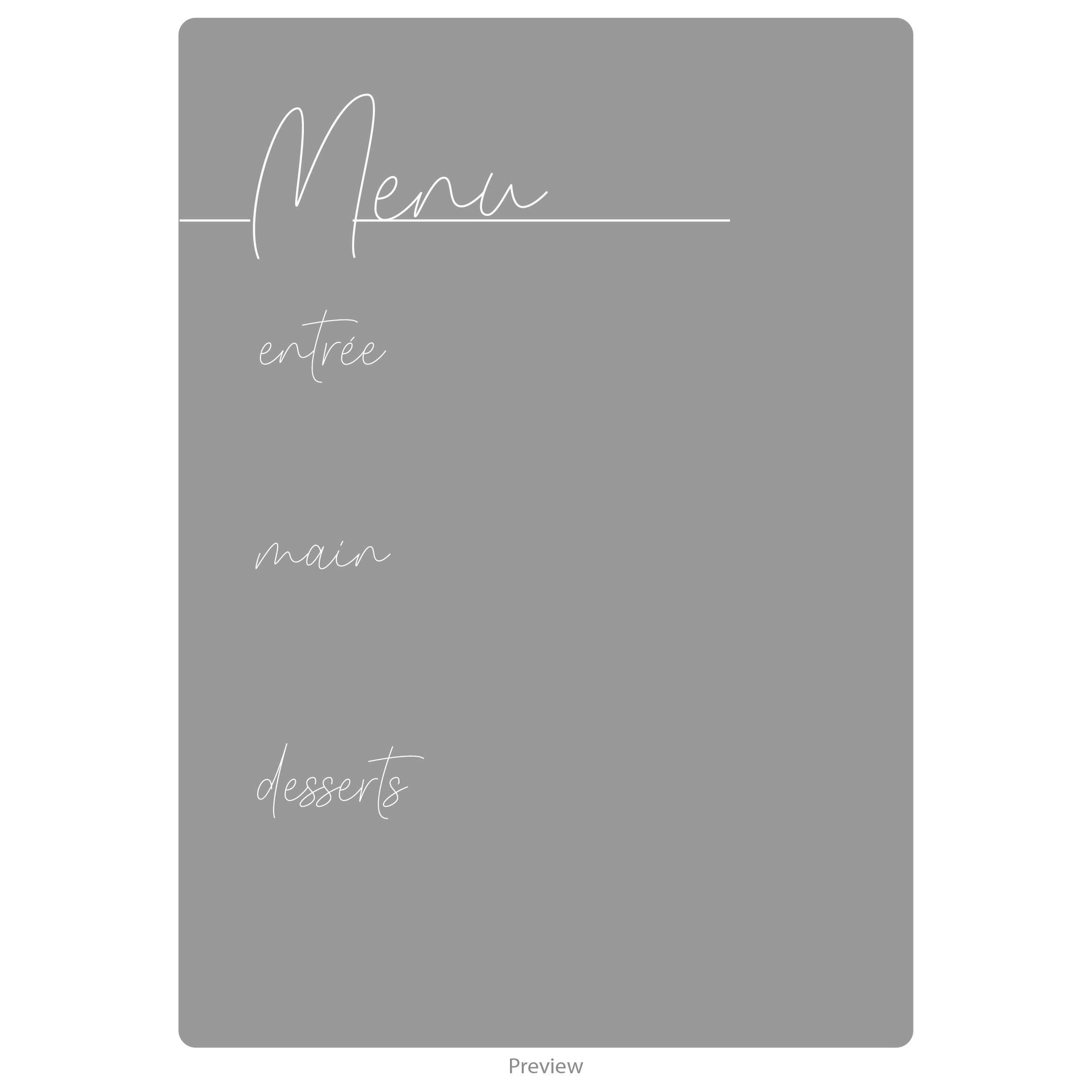 Three course menu acrylic design option 2