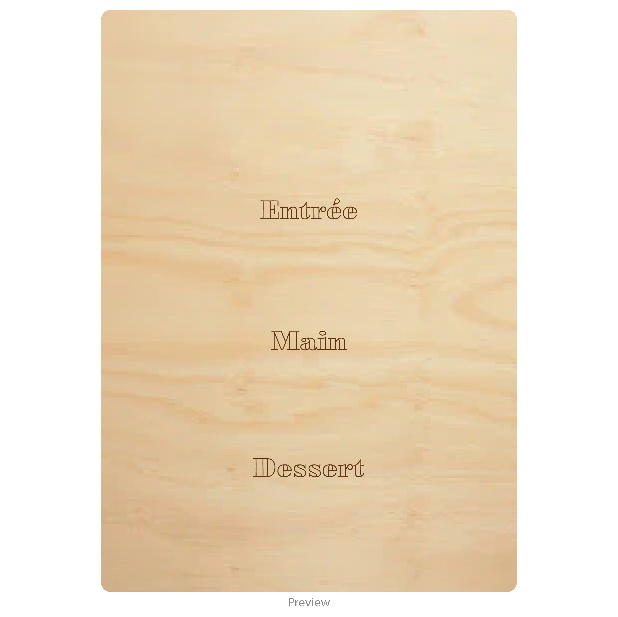 Three course menu wood design option 1