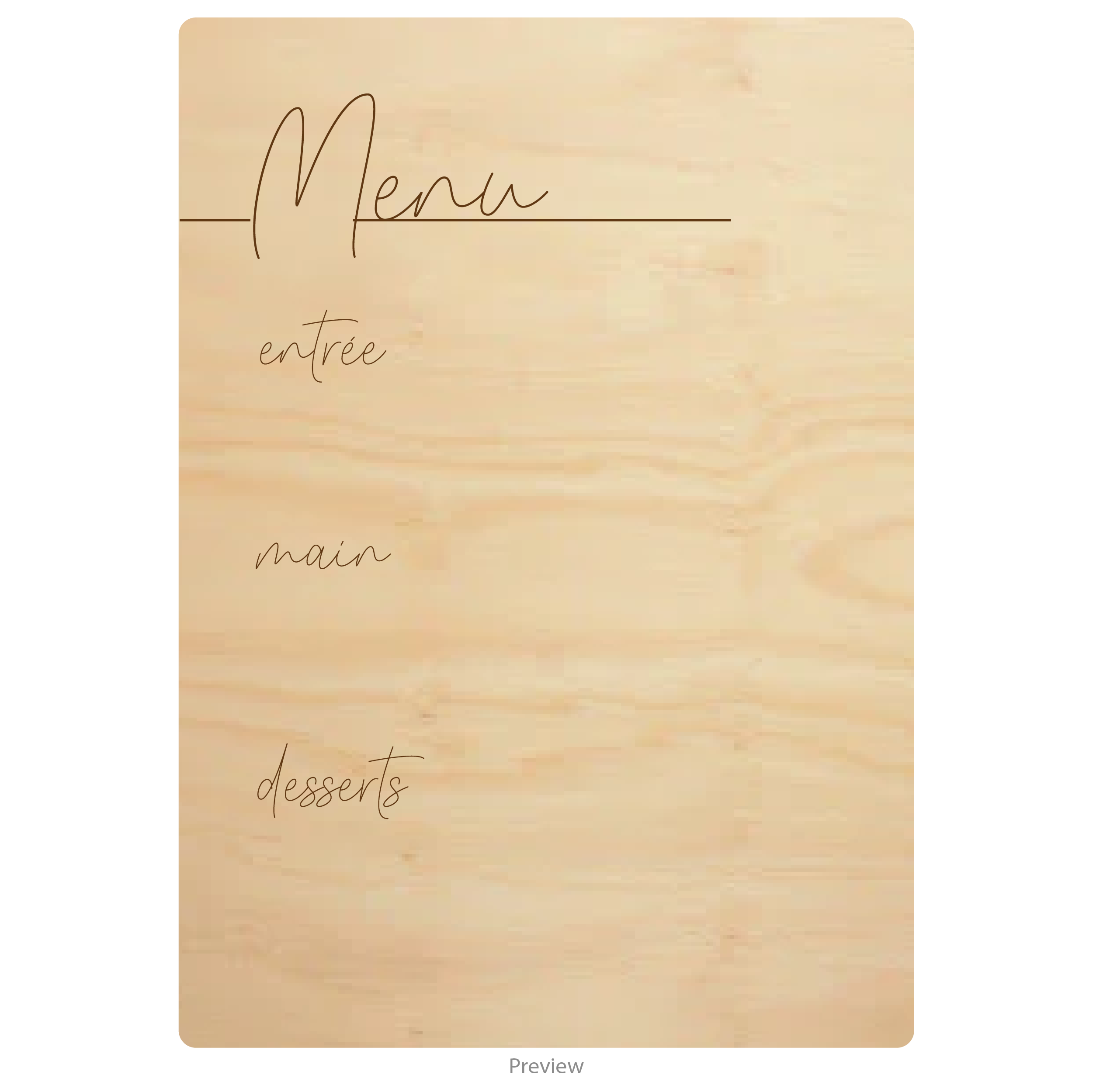 Three course menu wood design option 2