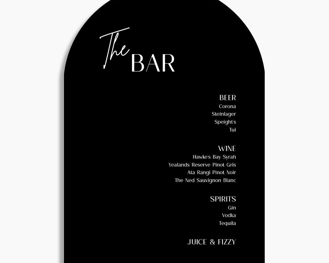 Wedding Bar Menu front sample black