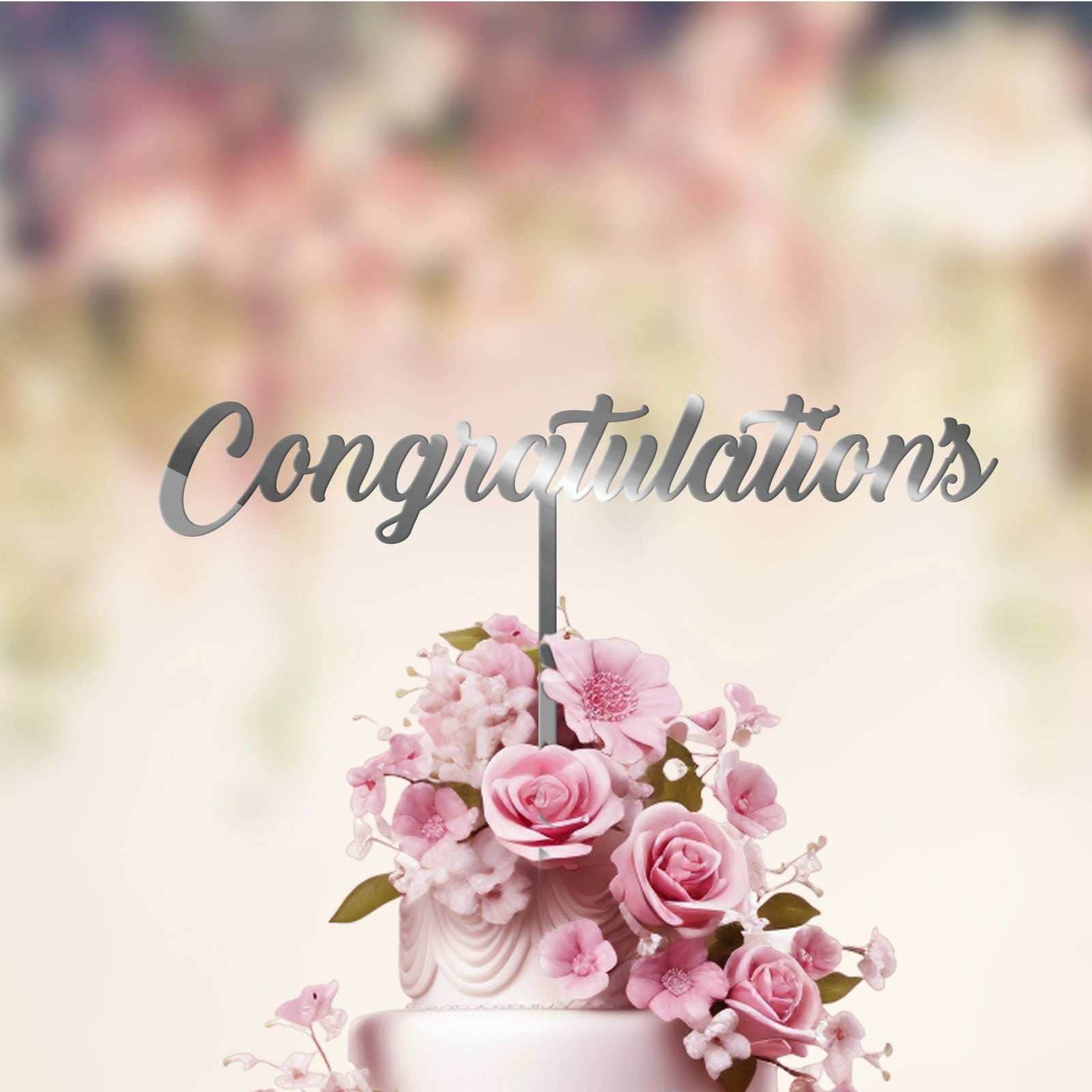 Wedding Cake Topper Congratulations silver