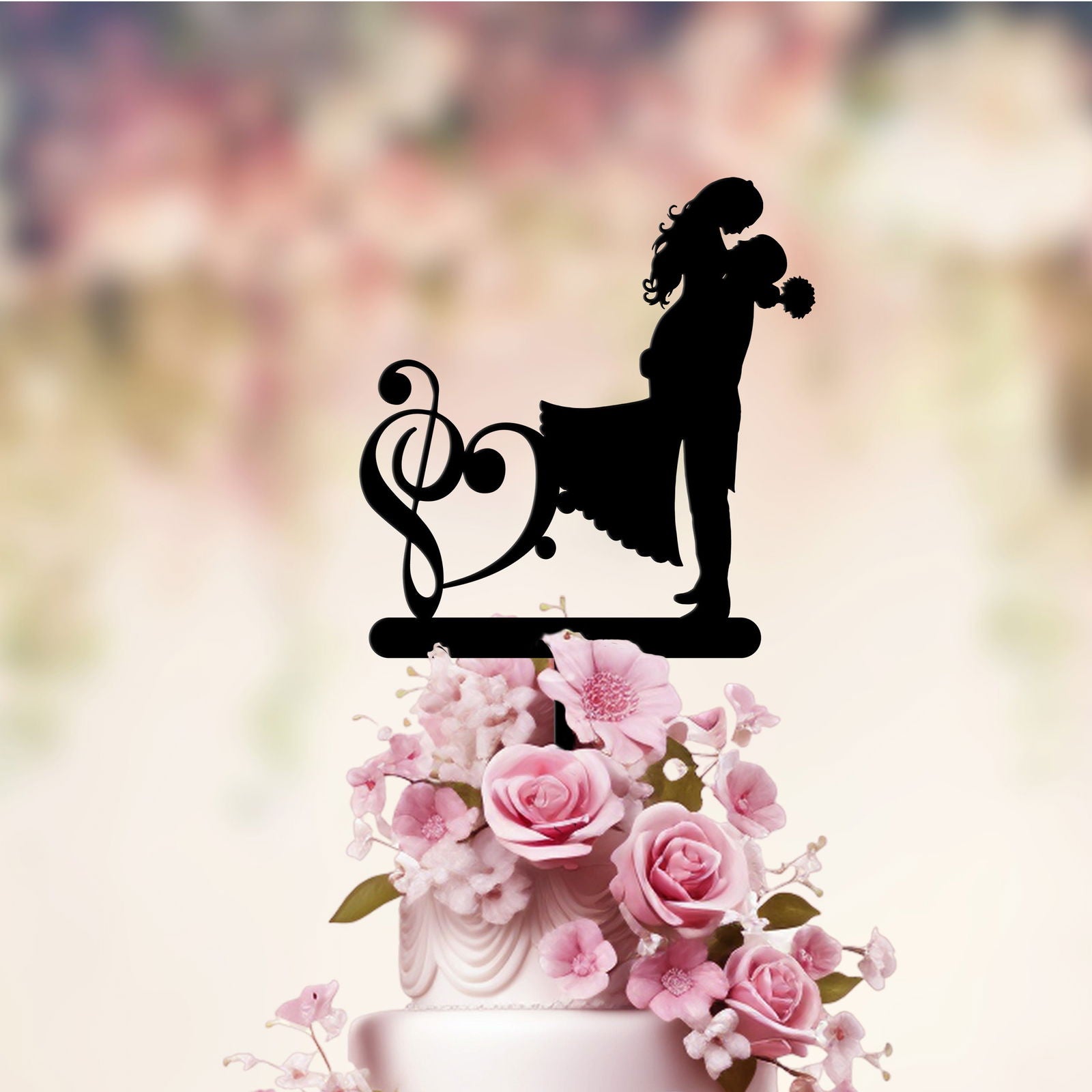 Wedding Cake Topper with music notes black