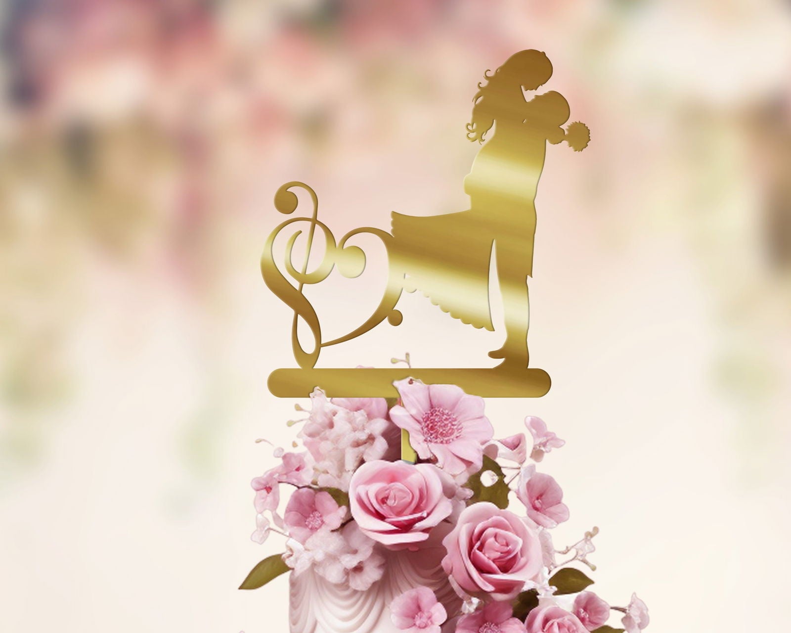 Wedding Cake Topper with music notes gold