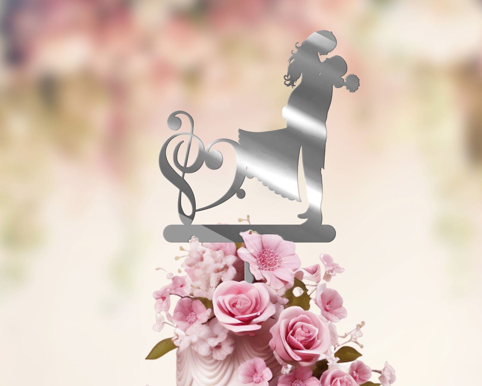 Wedding Cake Topper with music notes silver
