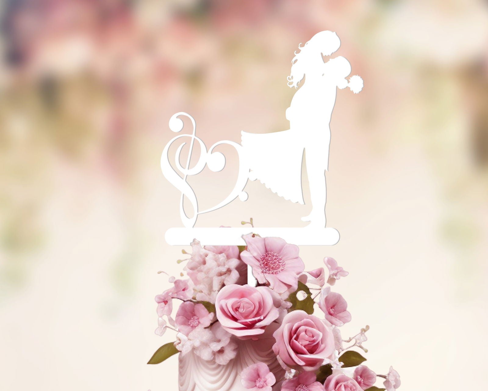 Wedding Cake Topper with music notes white