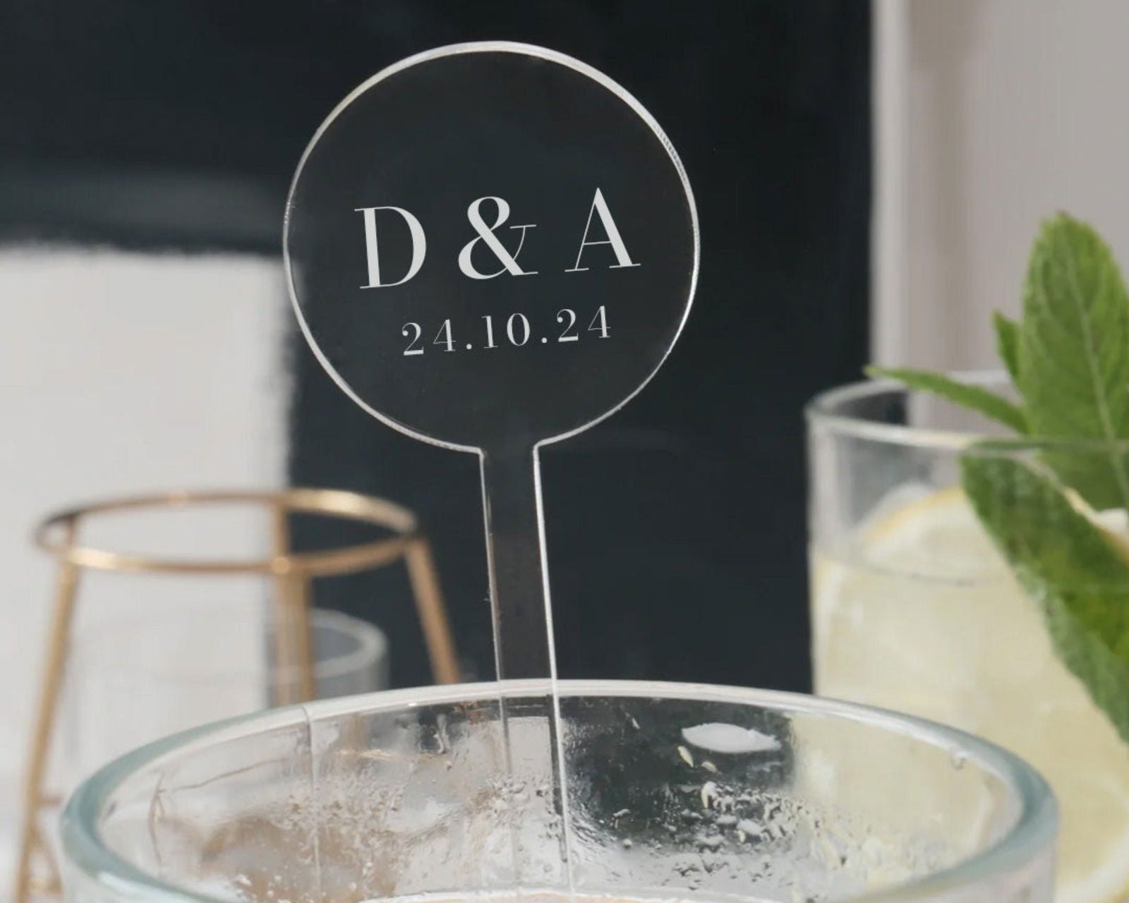 Wedding Initials Clear Acrylic Drink Stirrers (Set of 6) sample D&A