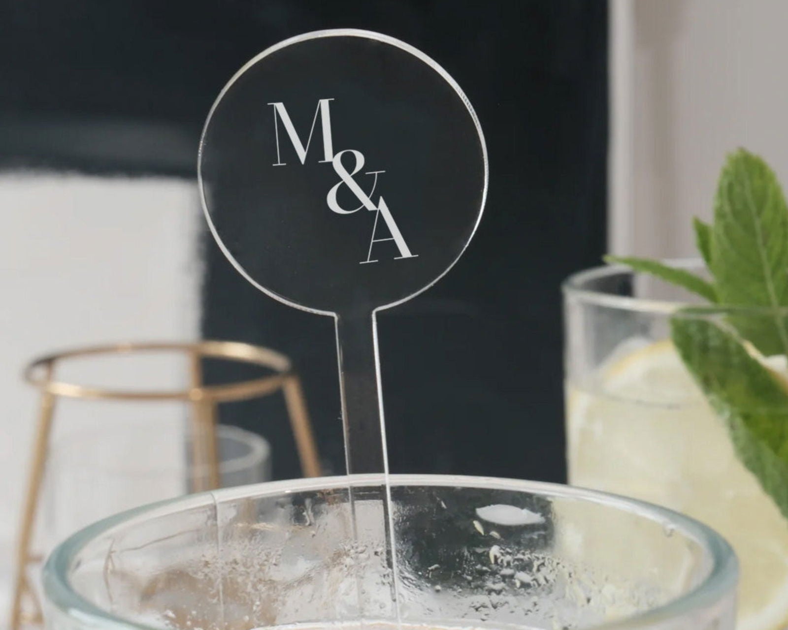 Wedding Initials Clear Acrylic Drink Stirrers (Set of 6)  sample M&A