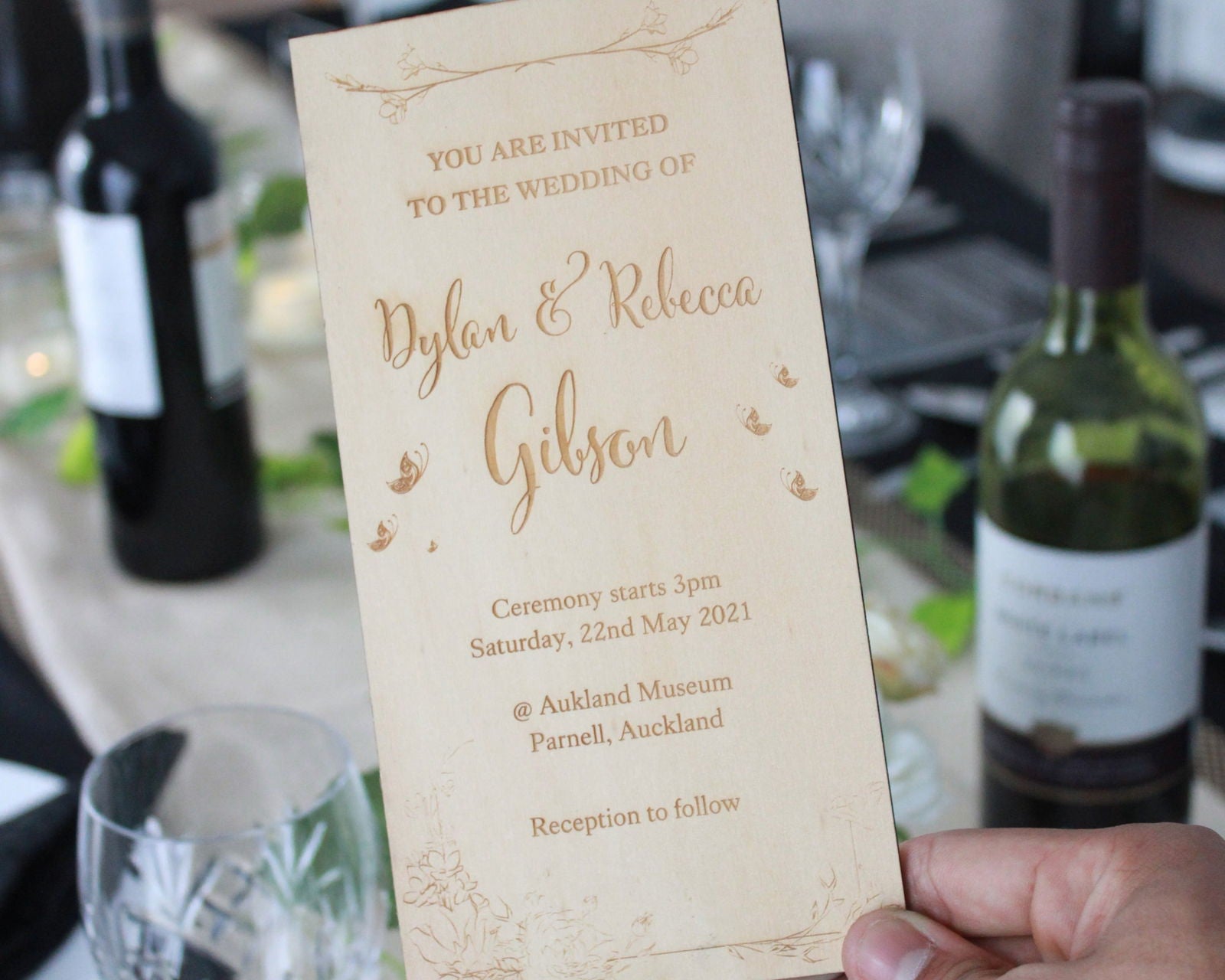 Wedding Invitation Card sample on wood