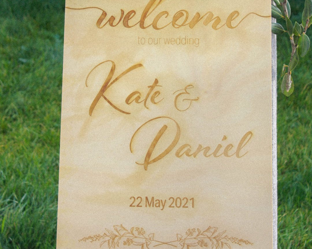 Wedding Welcome Board sample for Kate & Daniel  front view