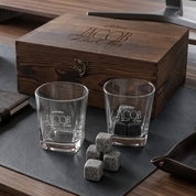 Engraved Whiskey Glass & Whiskey Stones Box Set