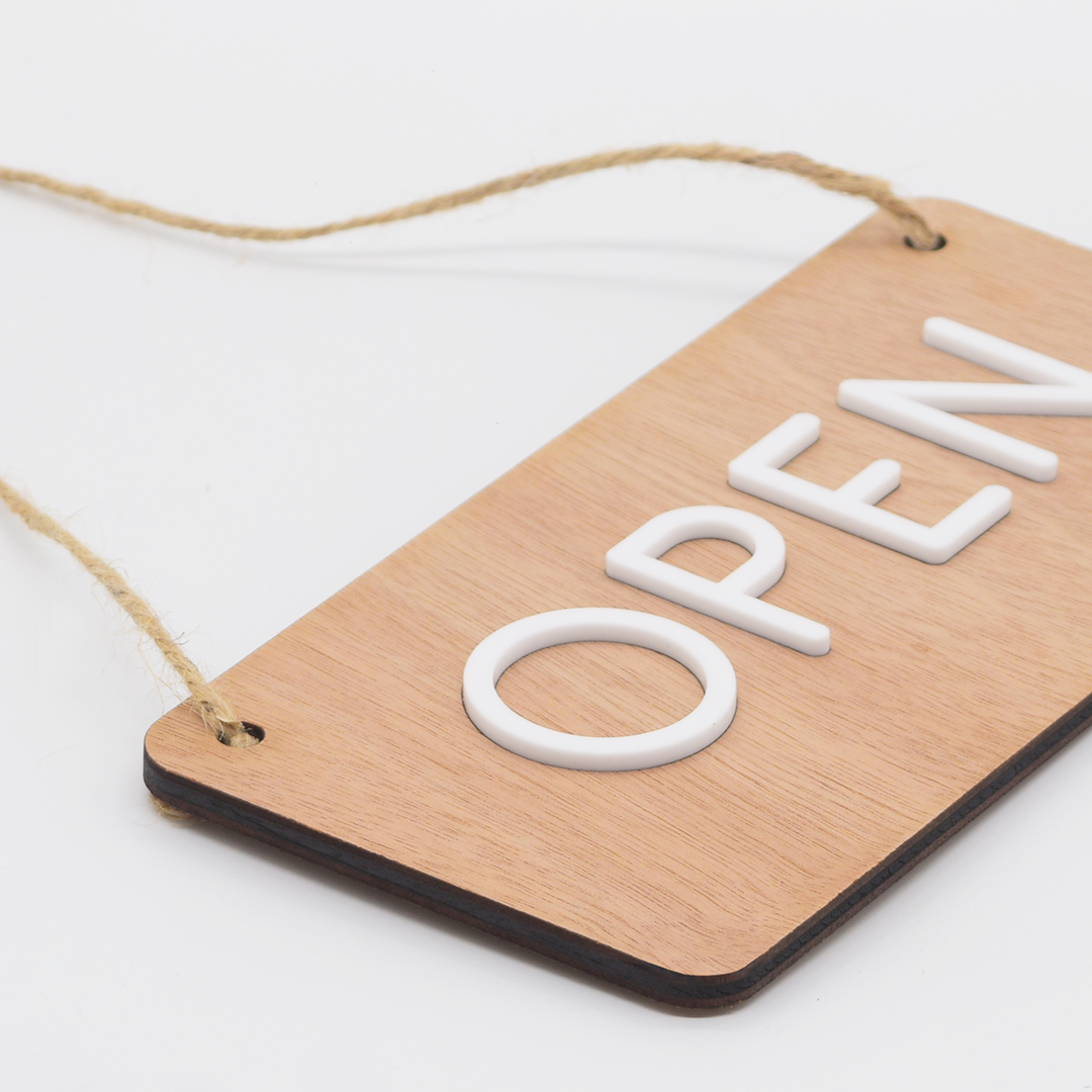 Wooden Open & Closed Reversible Sign for Business Shop Storefront