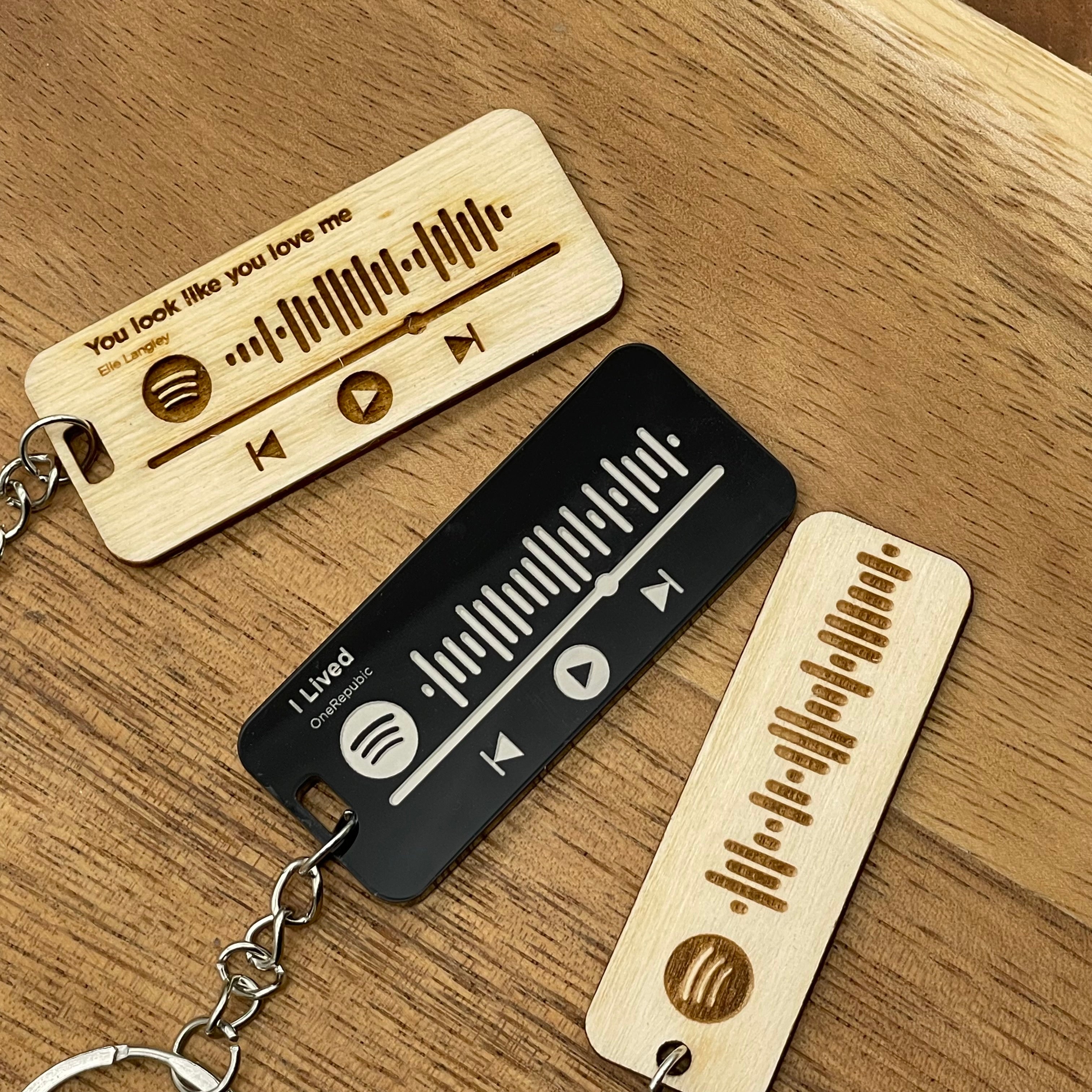 Wooden and Black acrylic spotify keyring