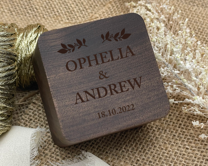 engraved wooden ring box