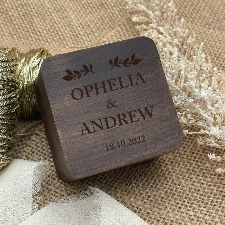 engraved wooden ring box